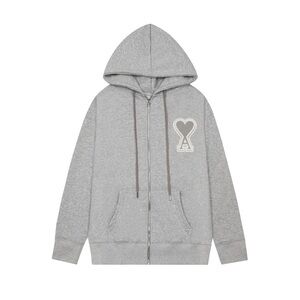 AMI Paris Ami de Coeur Heart Logo Gray Zip Up Hoodie Unisex